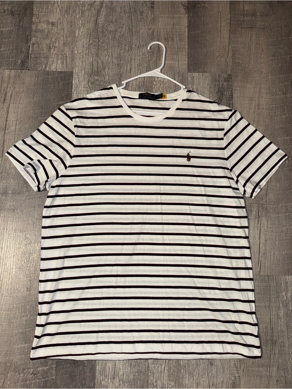 Polo Ralph Lauren Mens XL White Navy Burgundy Striped V-Neck Logo T-Shirt